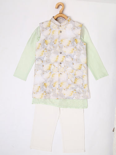 Mint Green Kurta Pyjama With Floral Bandi