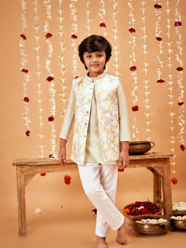 Mint Green Kurta Pyjama With Floral Bandi